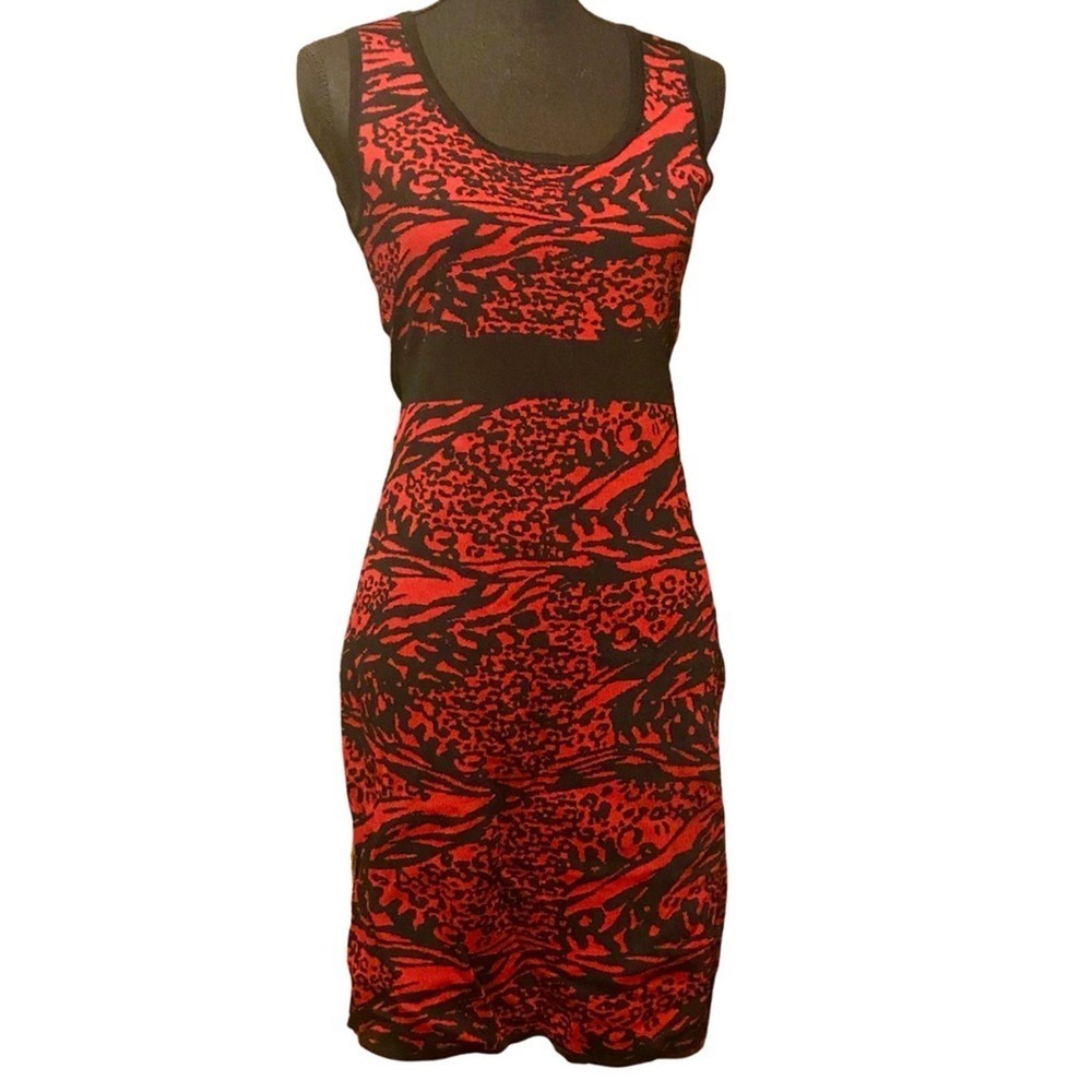 Grace Knit Print Dress Red/Black Stretch Size M